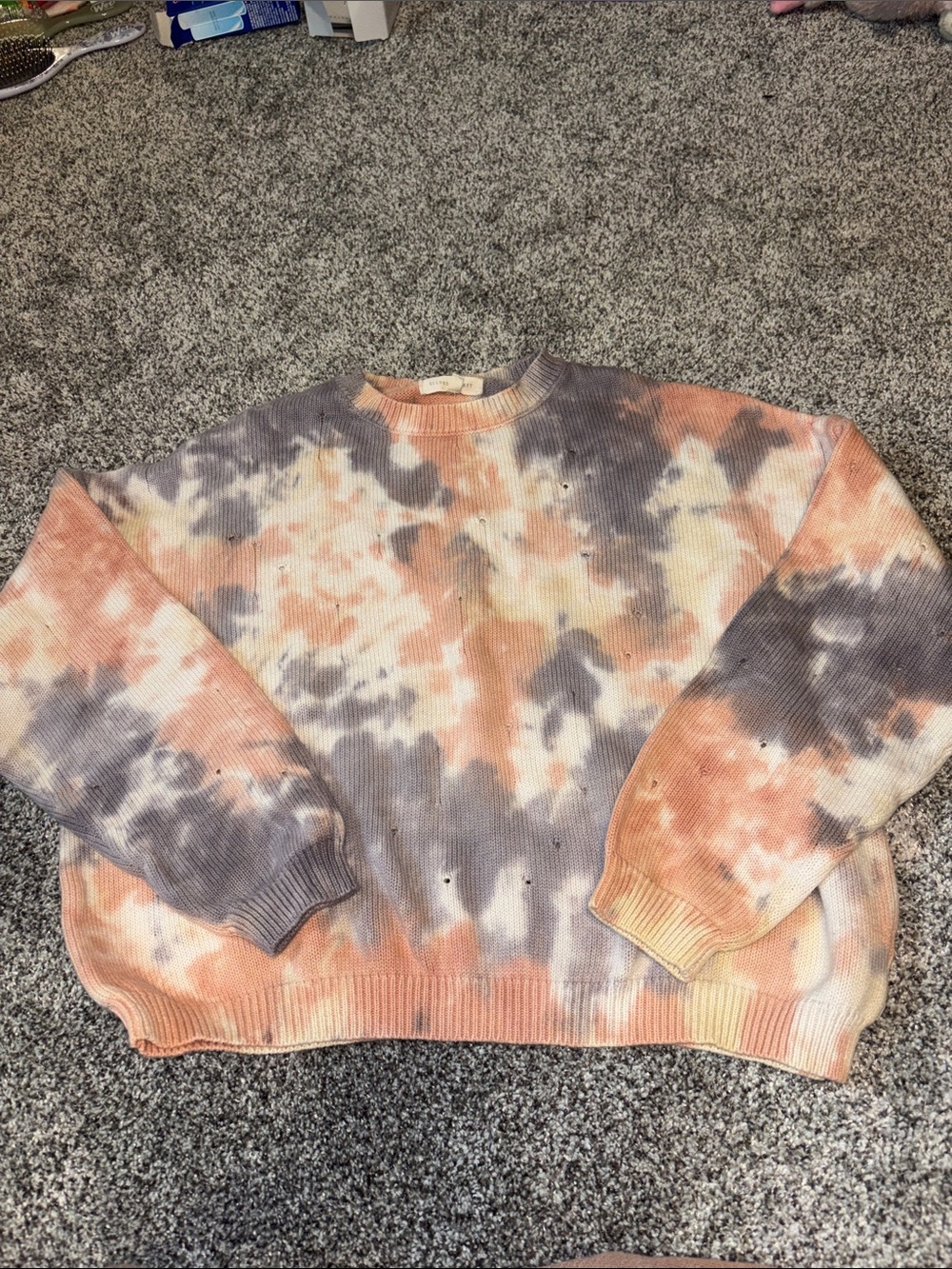 Gilded Intent Tie-Dye Crewneck Sweater in Peach, Gray & Cream